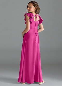Azazie Bondi Junior Vestido de Fucsia de Satén Elástico de Corte En A con Corte Lateral image5