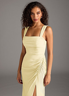 Azazie Jesaphine Bridesmaid Dresses Lemon Sorbet Sheath Bow Chiffon Dress image7