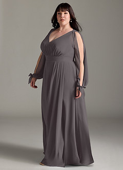 Azazie Matilda Bridesmaid Dresses Steel Grey A-Line Long Sleeve Chiffon Dress image11