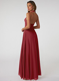 Azazie Tessie Bridesmaid Dresses Pomegranate A-Line V-Neck Pleated Chiffon Dress image2