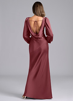 Azazie Melani Final Sale Desert Rose Mermaid Long Sleeve Stretch Satin Dress image2