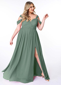 Azazie Lianne Bridesmaid Dresses Eucalyptus A-Line Off the Shoulder Chiffon Dress image11