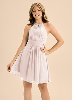 Azazie Bonnie Junior Rose Petal A-Line Pleated Chiffon Dress image5