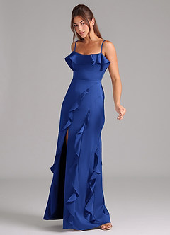 Azazie Malia Bridesmaid Dresses Royal Blue A-Line Side Slit Stretch Satin Dress image4