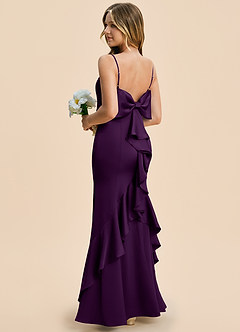Azazie Lioren Junior Grape Sheath Bow Stretch Satin Dress image4