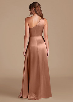 Azazie Brooke Bridesmaid Dresses Bronzer A-Line One Shoulder Metallic Satin Dress image7