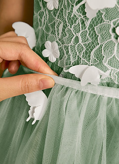 Azazie Darlina Robe Demoiselle D'honneur Fillette Robe Princesse en Tulle Dentelle Ivoire Matcha image12
