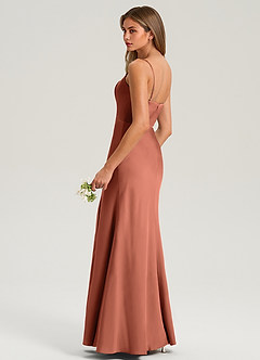 Azazie Lidia Bridesmaid Dresses Clay Mermaid Side Slit Stretch Satin Dress image12