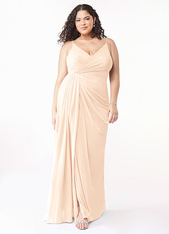 Azazie Evalin Bridesmaid Dresses Pearl Pink A-Line V-Neck Pleated Mesh Dress image7