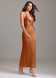 Azazie Valerie Bridesmaid Dresses Copper Mermaid Pleated Stretch Satin Dress image4
