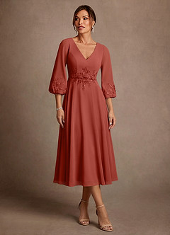 Azazie Ana Klänningar till brudens mor Klä A-Line i Chiffong Spets Terrakotta image1