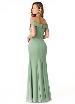 Azazie Lecia Robes de demoiselle d'honneur Robe Empire Convertible en Mousseline de soie Schulterfrei, plissiert Matcha image4