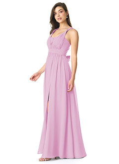 Azazie Olani Vestidos de damas de honor Vestido de Rosa Caramelo de Gasa de Corte en A Convertible con Vestidos sin tirantes image4
