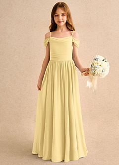 Azazie Shia Girls Formal Robe Demoiselle D'honneur Fillette Robe Trapèze en Mousseline de soie Épaules dénudées Beurre image4