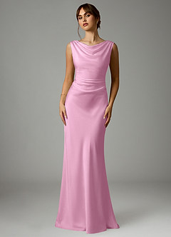 Azazie Kieryn Bridesmaid Dresses Candy Pink Mermaid Pleated Stretch Satin Dress image1