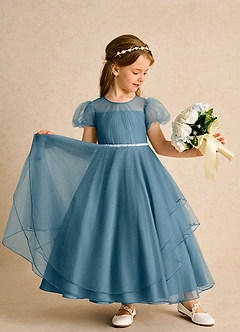 Azazie Duckie Abiti da Ragazza di Fiori Abito Principessa in Tulle Plissettato Bermuda image3