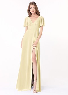 Azazie Kimber Bridesmaid Dresses Lemon Sorbet A-Line Flounce Sleeve Chiffon Dress image1