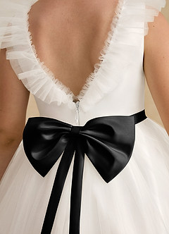 Azazie Amber Flower Girl Dresses Ivory Black A-Line Bow Tulle Dress image5