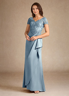 Azazie Santa Ana Mother of the Bride Dresses Dusty Blue A-Line Lace Stretch Satin Dress image7