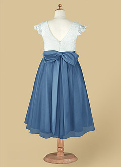 Azazie Vetty Flower Girl Dresses Ivory Steel Blue A-Line Lace Tulle Dress image13
