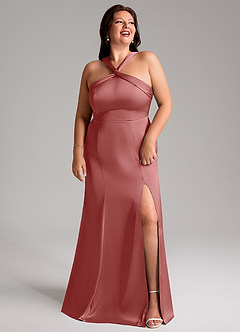 Azazie Rue Bridesmaid Dresses Antique Rose Mermaid Pleated Stretch Satin Dress image11