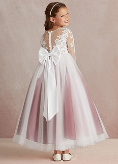 Azazie Elodie Flower Girl Dresses Ivory Desert Rose Ball-Gown Lace Dress image4