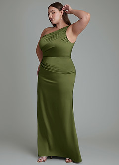 Azazie Akilah Brautjungfernkleider Meerjungfrau-Linie One-Shoulder Stretch-Satin Kleid Olivgrün image12