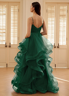 Carmencita Smaragdgrün A-Linien-Rüschen-Abendkleid image8