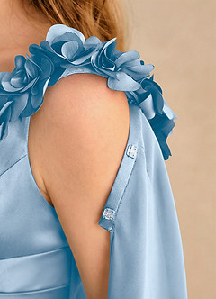Azazie Rosita Girls Formal Abiti da Ragazza di Fiori Abito A-Line in Raso Elasticizzato Plissettato Azzurro Polvere image6