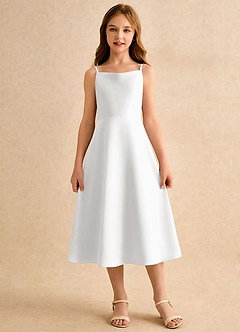 Azazie Jaella Girls Formal Blomsterpigekjoler A-Line Plisseret Mat satin Te-længde Kjole image3