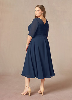 Azazie Naomi Mother of the Bride Dresses Dark Navy A-Line Boatneck Pleated Chiffon Dress image13