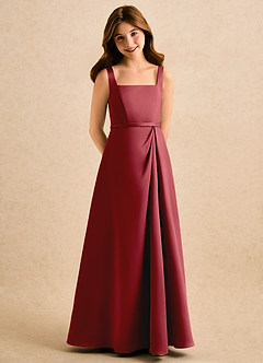Azazie Emiko Girls Formal Abiti da Ragazza di Fiori Abito A-Line in Raso Opaco Plissettato Melograno image1