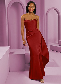 Barbie ♥ Azazie Bridesmaid Dresses Pomegranate Sheath Strapless Stretch Satin Convertible Dress image1