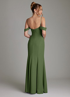 Azazie Karmela Bridesmaid Dresses Olive A-Line Off the Shoulder Chiffon Dress image2