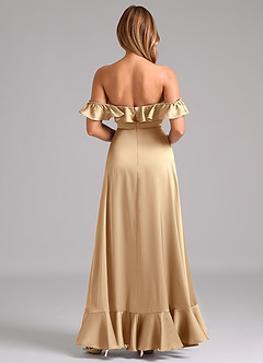 Azazie Lyra Jurken voor bruidsmeisjes Converteerbaar Jurk van Stretch Satijn met A-Lijn Off the Shoulder Champagne image6