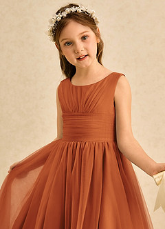 Azazie Macaron Abiti da Ragazza di Fiori Abito A-Line in Tulle Plissettato Cannella image5