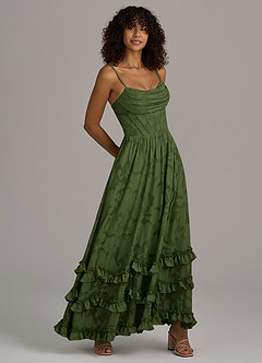 Azazie Lettie Bridesmaid Dresses Olive A-Line Corset Floral Burnout Dress image4