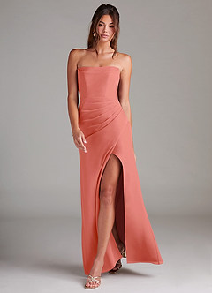 Azazie Leonis Bridesmaid Dresses Salmon Pink Sheath Strapless Chiffon Convertible Dress image7
