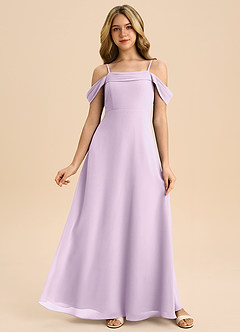 Azazie Anselie Junior A-Linie Schulterfrei Chiffon Kleid Frostiges Flieder image1
