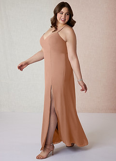 Azazie Manila Bridesmaid Dresses Champagne Rose Sheath V-Neck Chiffon Dress image9