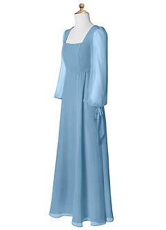 Azazie Leonia Junior Steel Blue A-Line with Pockets Chiffon Dress image9