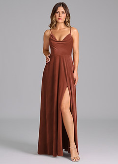 Azazie Sarella Bridesmaid Dresses Terracotta A-Line Pleated Velvet Dress image6