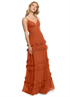 Azazie Rachel Brautjungfernkleider A-Linie Chiffon Kleid Gebranntes Orange image3
