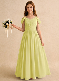 Azazie Chelo Girls Formal Abiti da Ragazza di Fiori Abito A-Line in Chiffon Plissettato Sorbetto Al Limone image3