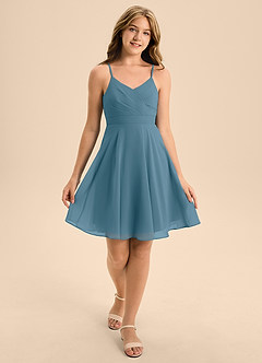 Azazie Avelina Junior Bermuda A-Line Pleated Chiffon Dress image3