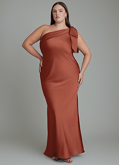 Azazie Yuanna Bridesmaid Dresses Auburn Mermaid One Shoulder Stretch Satin Dress image8