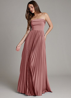 Azazie Mariana Bridesmaid Dresses Dusty Rose A-Line Pleated Stretch Satin Dress image1