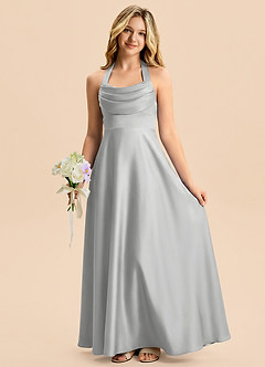 Azazie Kady Junior Robe Trapèze en Satin extensible Décolleté en cœur Argent image3