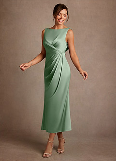 Azazie Mazhe Suknie dla Matki Panny Młodej Linia A Pofałdowany Satyna elastyczna Długość herbaty Sukienka image3