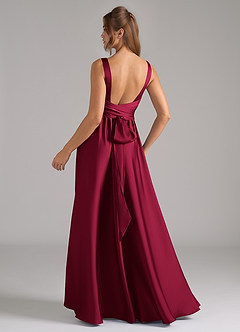 Azazie Kora Robes de demoiselle d'honneur Robe Trapèze en Satin extensible Plissée Bourgogne image6